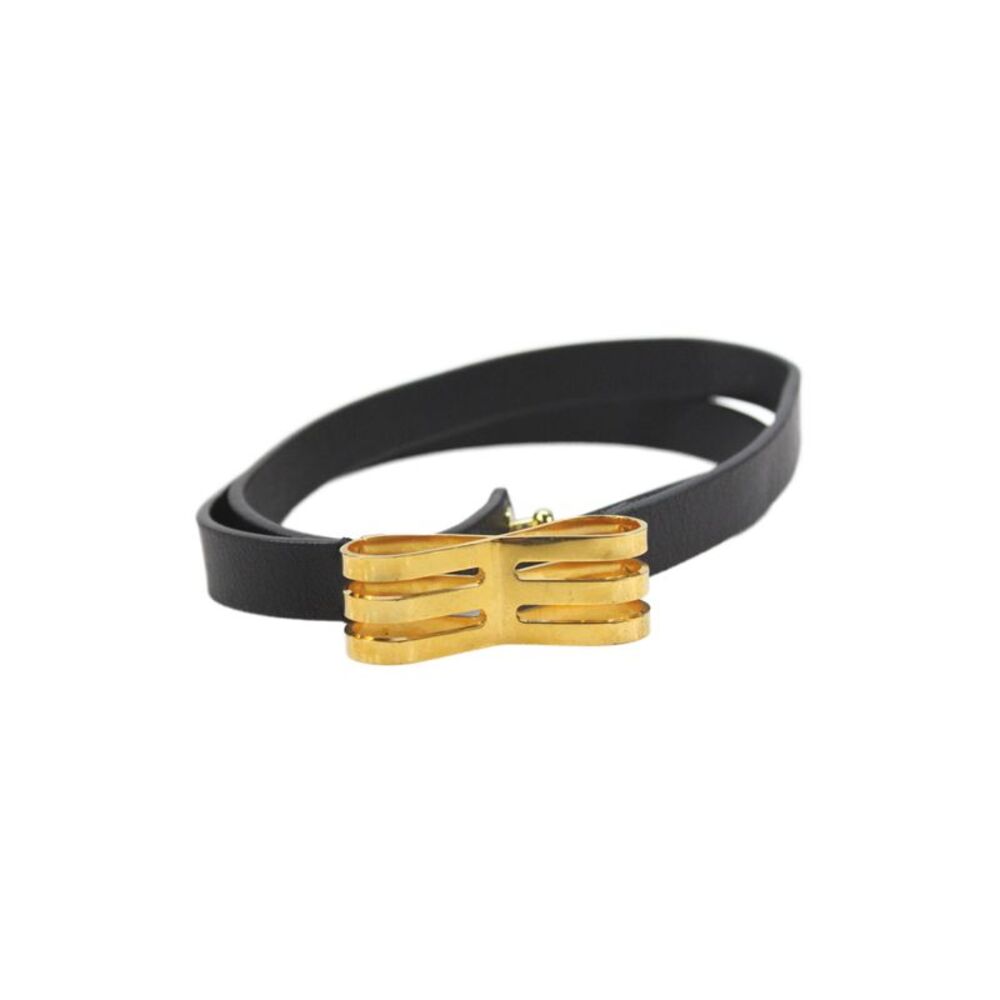 Marni Womens Leather Gold Toned Bow Accent Waist Belt Black Size XS